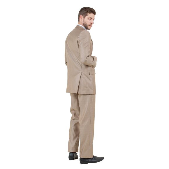 Modern Fit Sharkskin 3pc Men's Suit Set, Stoned Ground - Picture 6 of 6